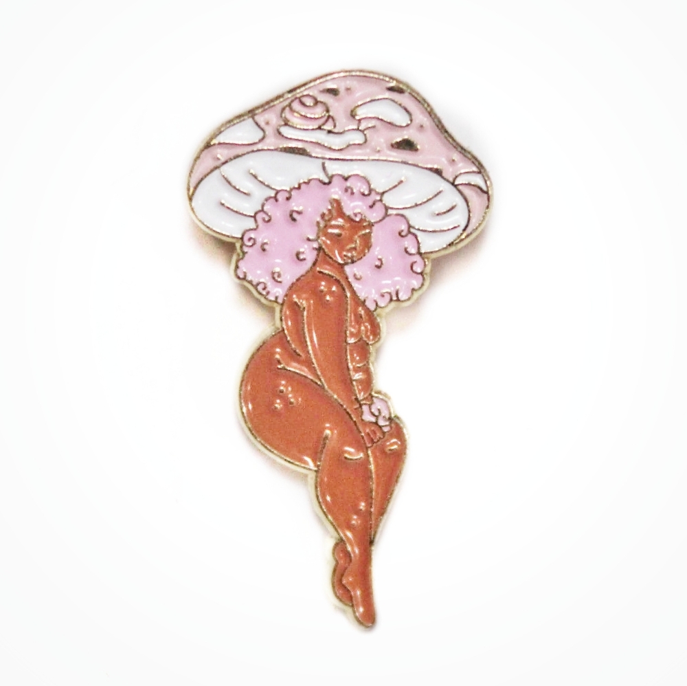 Pastel pink mushroom girl enamel pin